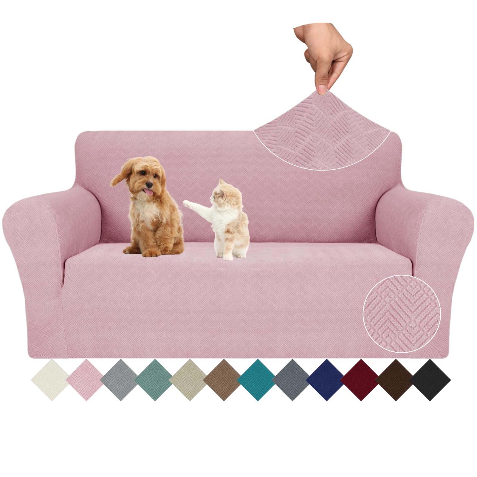 Jiviner Stretch Loveseat Slipcovers 1 Piece Love Seat Sofa Cover Spandex 2 Seater Couch Covers Universal Furniture Protector With Elastic Bottom (Dusty Pink, Loveseat)