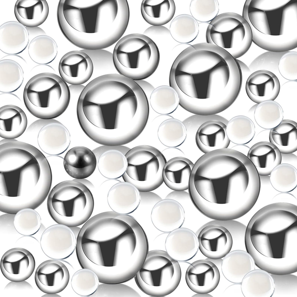 Silver Floating Pearls | 150PCS Silver Pearls Bead for Centerpieces Vases, Silver No Hole Beads | 8/14/20 mm Floating Beads | Si