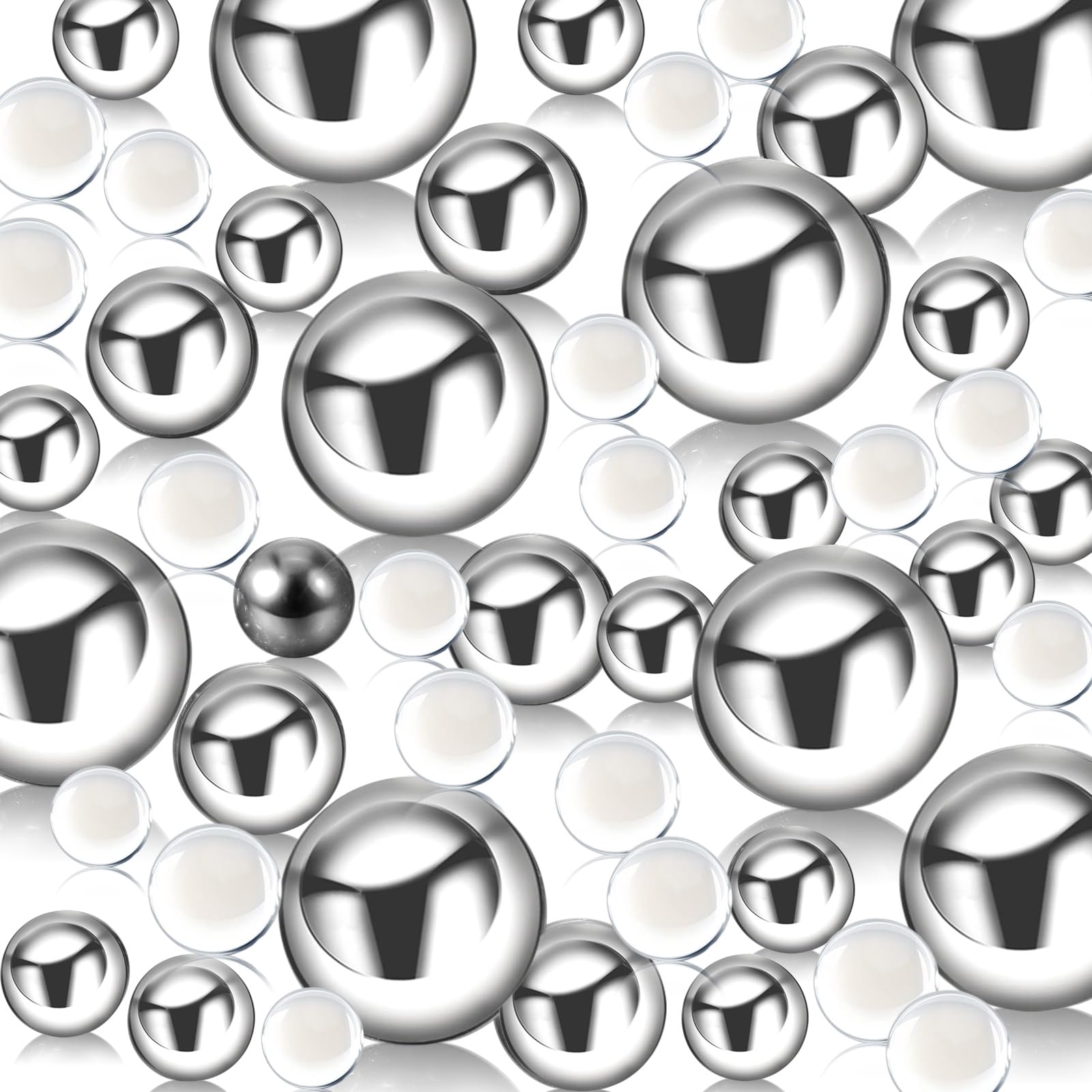 Silver Floating Pearls | 150PCS Silver Pearls Bead for Centerpieces Vases, Silver No Hole Beads | 8/14/20 mm Floating Beads | Si