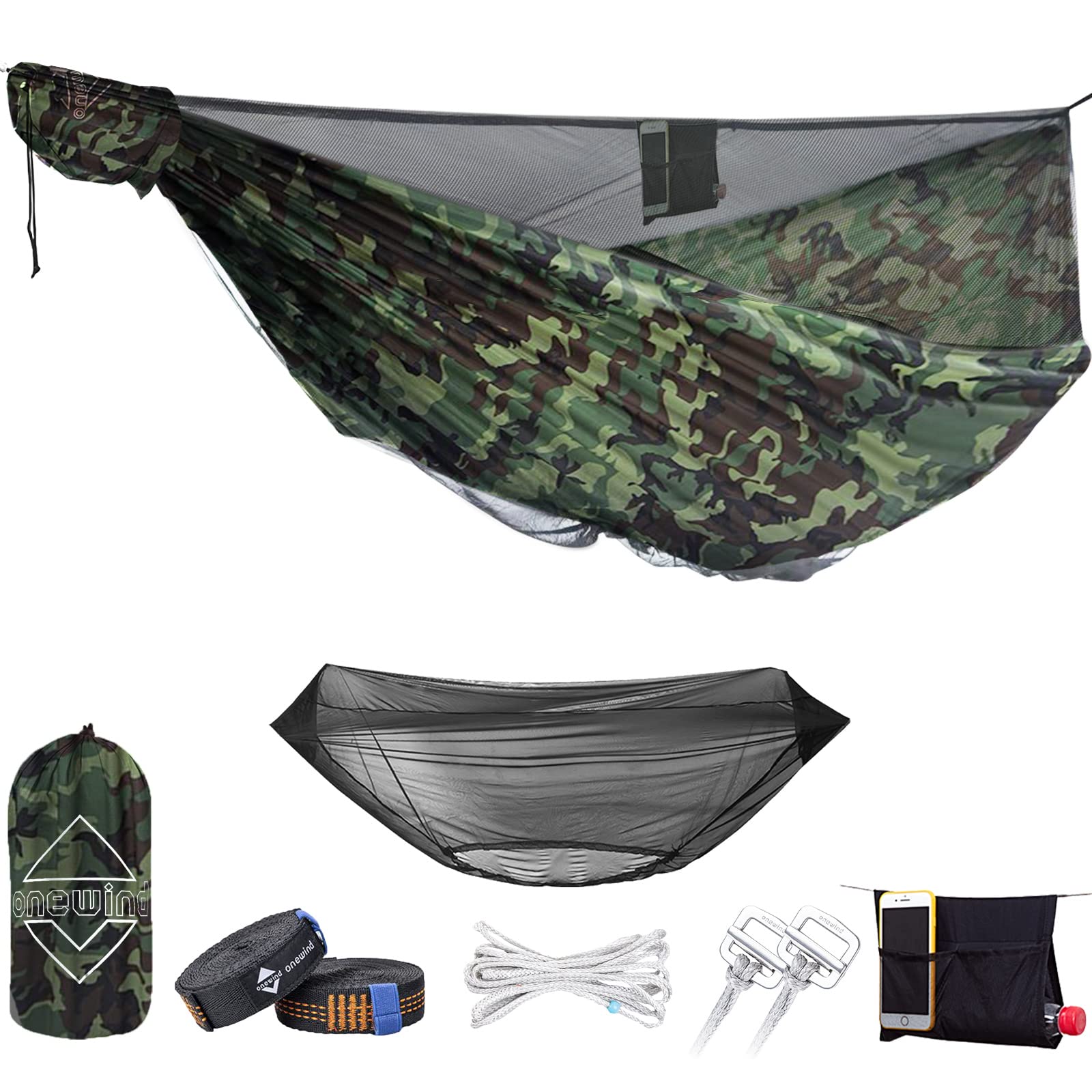 Onewind Camping Hammock with Mosquito Net for Youth Travel Hiking Backpacking Backyard Outside Patio, Sturdy Ripstop Nylon Light