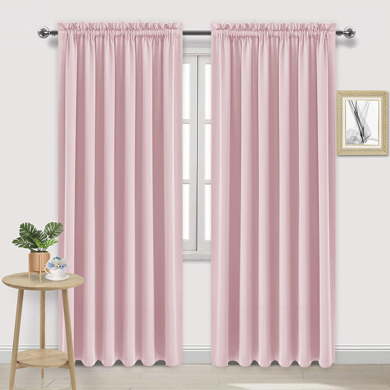 Dwcn Blackout Curtains For Living Room Thermal Insulated, Energy Saving & Noise Reducing Bedroom Curtains, Blush Pink, W 70X L 8
