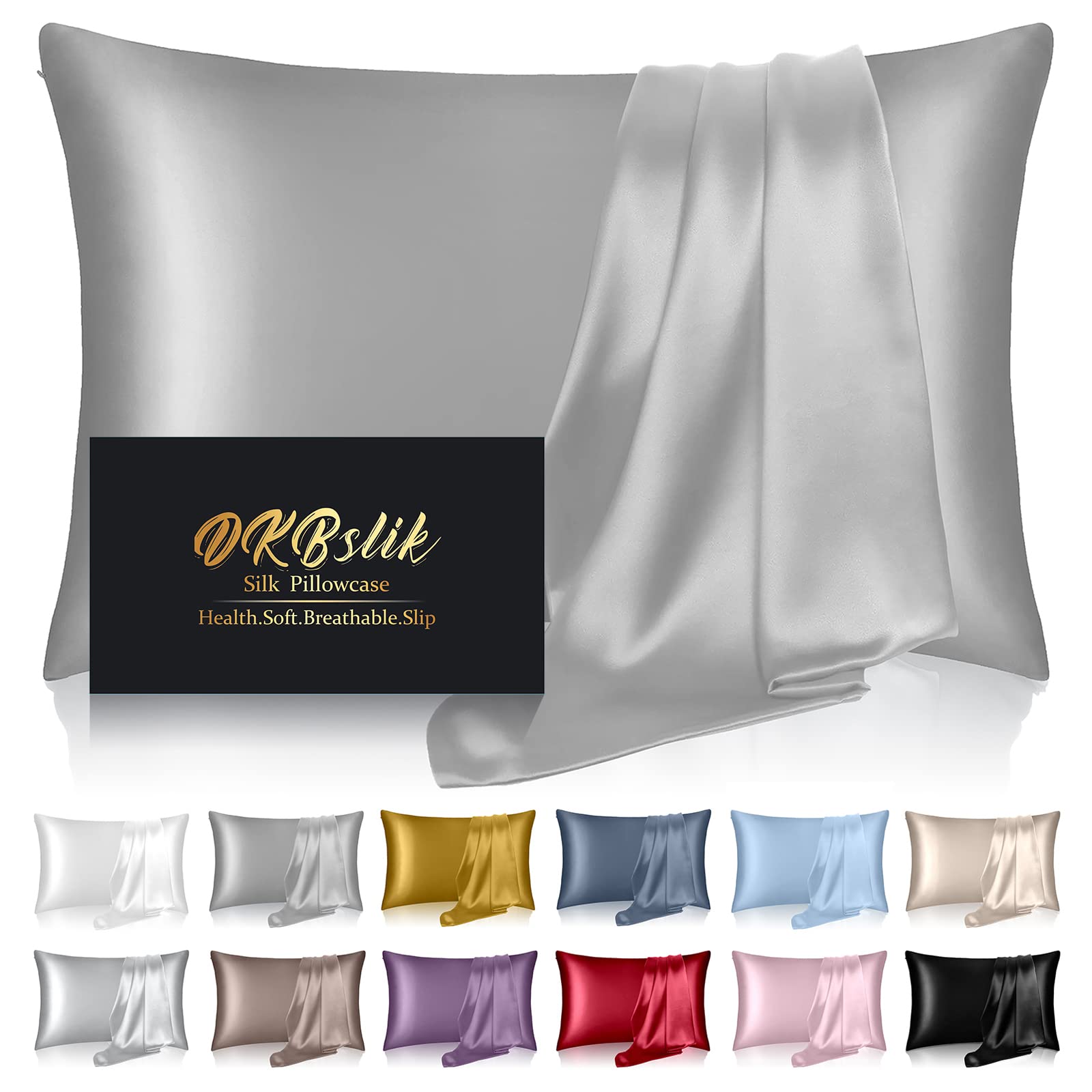 Silk Pillowcase For Hair And Skin, Mulberry Silk Pillow Cases Queen Size, Smooth Anti Acne Cooling Sleep Both Sides Natural Silk