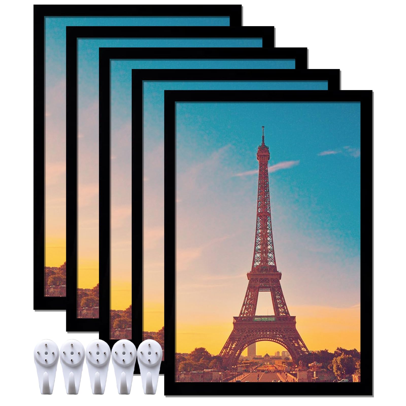 icariery 16x24 Picture Frame Set of 5, Black Photo Frames High Transparent Wall Gallery Desktop Horizontal Vertical for Canvas C