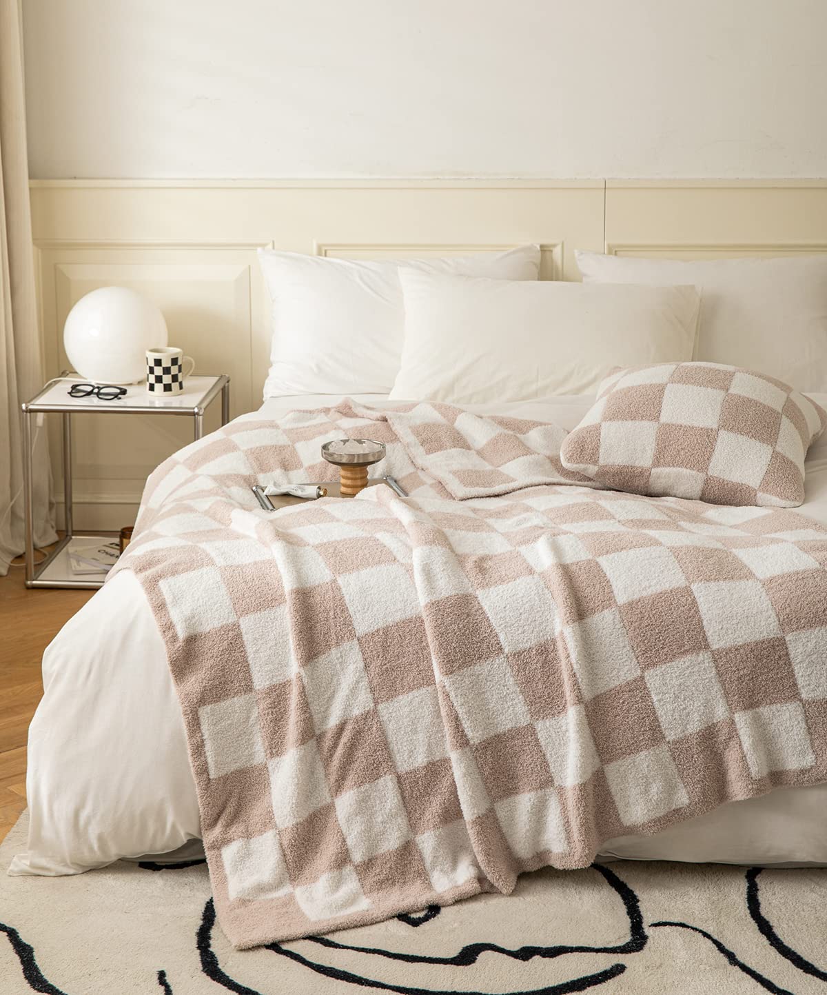 Ultra Soft Cozy Buffalo Checkerboard Grid Fluffy Microfiber Knitted Bed Blanket Super Soft Cozy Lightweight Fleece Checkered Bed