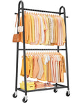 Sakugi Clothes Rack 36.5 x16.9 x72.8 Black Double Rod Mesh Shelf
