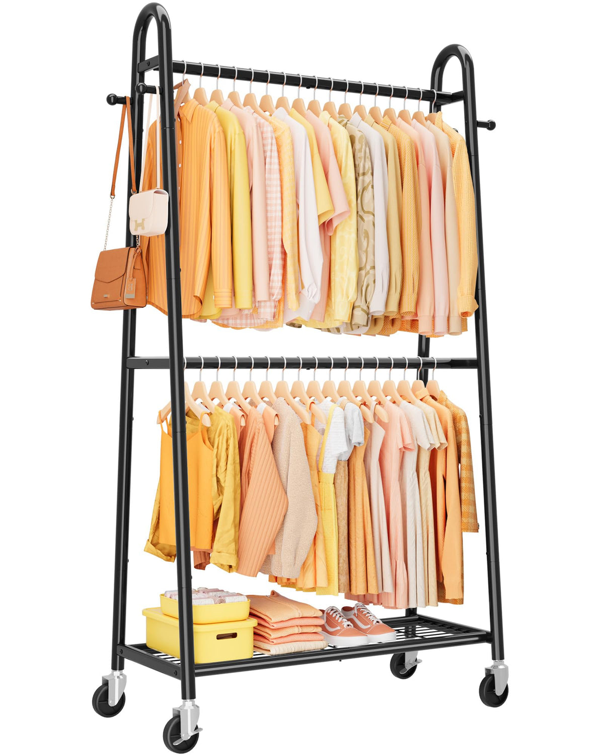 Sakugi Clothes Rack 36.5 x16.9 x72.8 Black Double Rod Mesh Shelf