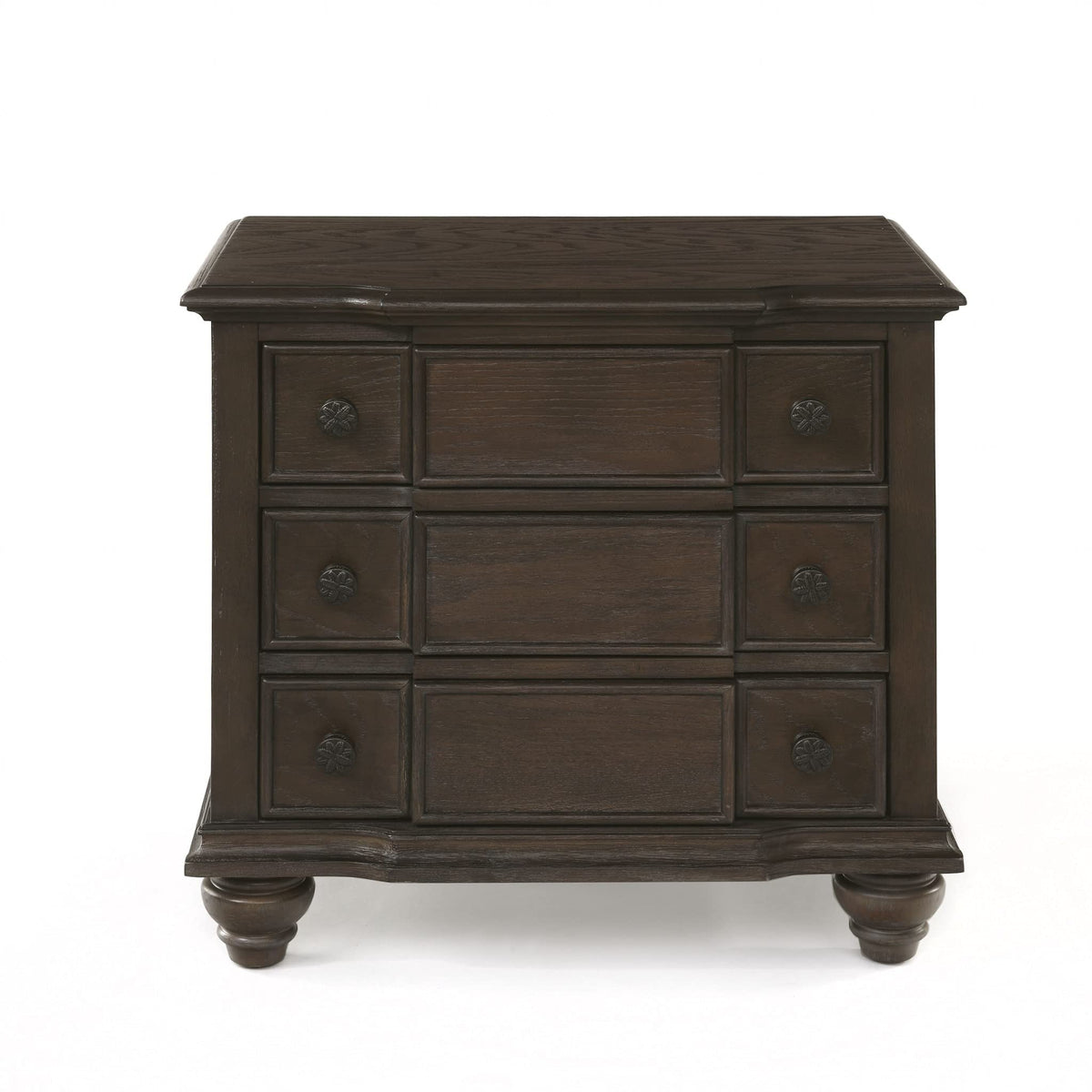 HomeRoots Wood, Oak Veneer, 27' X 18' X 26' Weathered Oak Wooden Nightstand