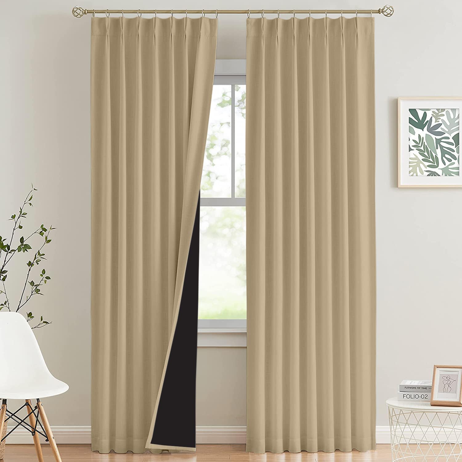 Magic Drapes Pinch Pleated Curtains With Tiebacks & Hooks 100% Blackout Thermal Insulated Room Darkening Window Curtains For Din