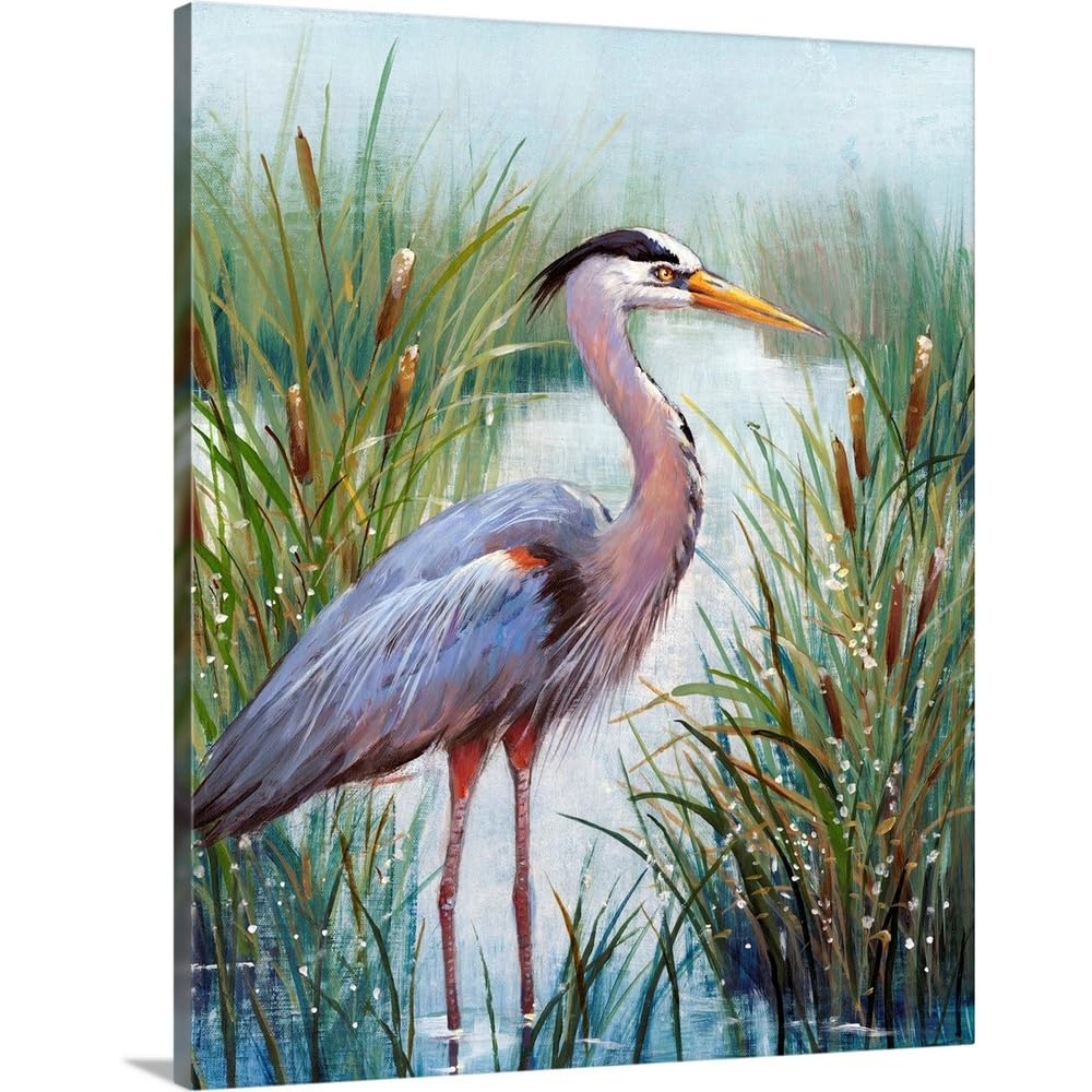 CANVAS ON DEMAND Marsh Heron I Canvas Wall Art Print by Tim O toole, Coastal, Contemporary, Home Decor, Animals, Bird Artwork, 