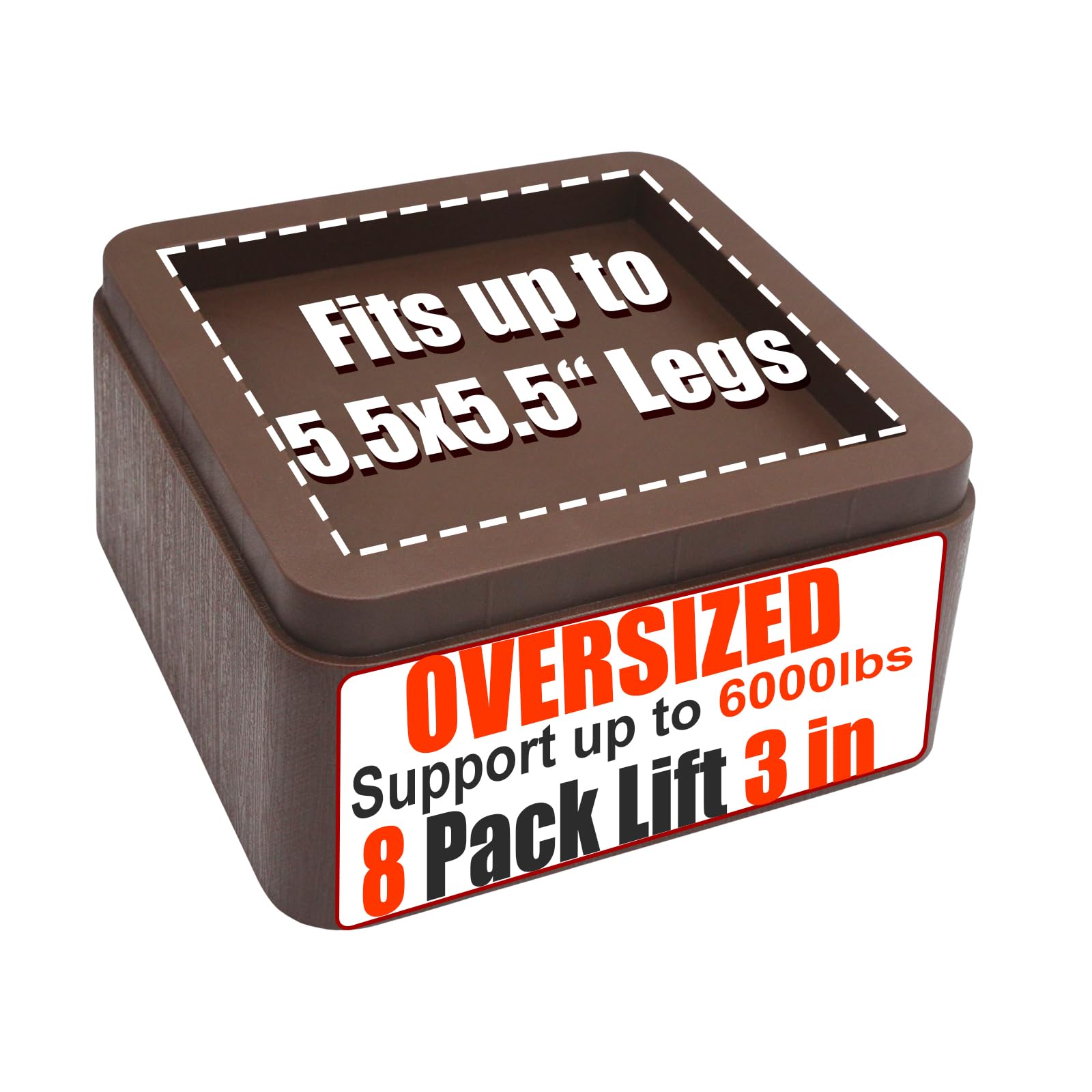 Mymulike Bed Risers, Elevation Up 3 Inch, Heavy Duty Couch Risers 6000Lbs, Stackable 3/6 / 9 Inch Bed Furniture Risers Fits 5.5X