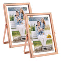 Golden State Art, Rose Gold 4x6 Frame for 3x5 Photo - Floating Frame for 3 x 5 or Smaller Photos - Metal Frame and Real Glass, E