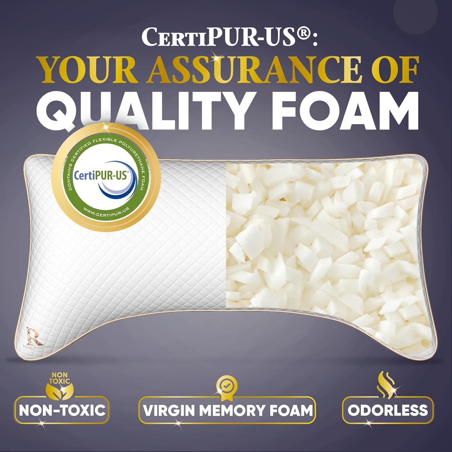 Royal Therapy Queen Memory Foam Pillow, Adjustable Shredded Memory Foam Pillows Queen Odor-Free Pillow For Neck & Shoulder Pain
