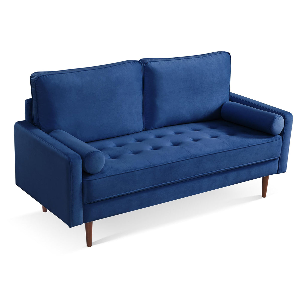 American Furniture Classics Blue 69 Inch Wide Upholstered Two Cushion Sofa with Bolster Pillows Velvet, 68&quot; x 31.5&quot; x 36&quot;