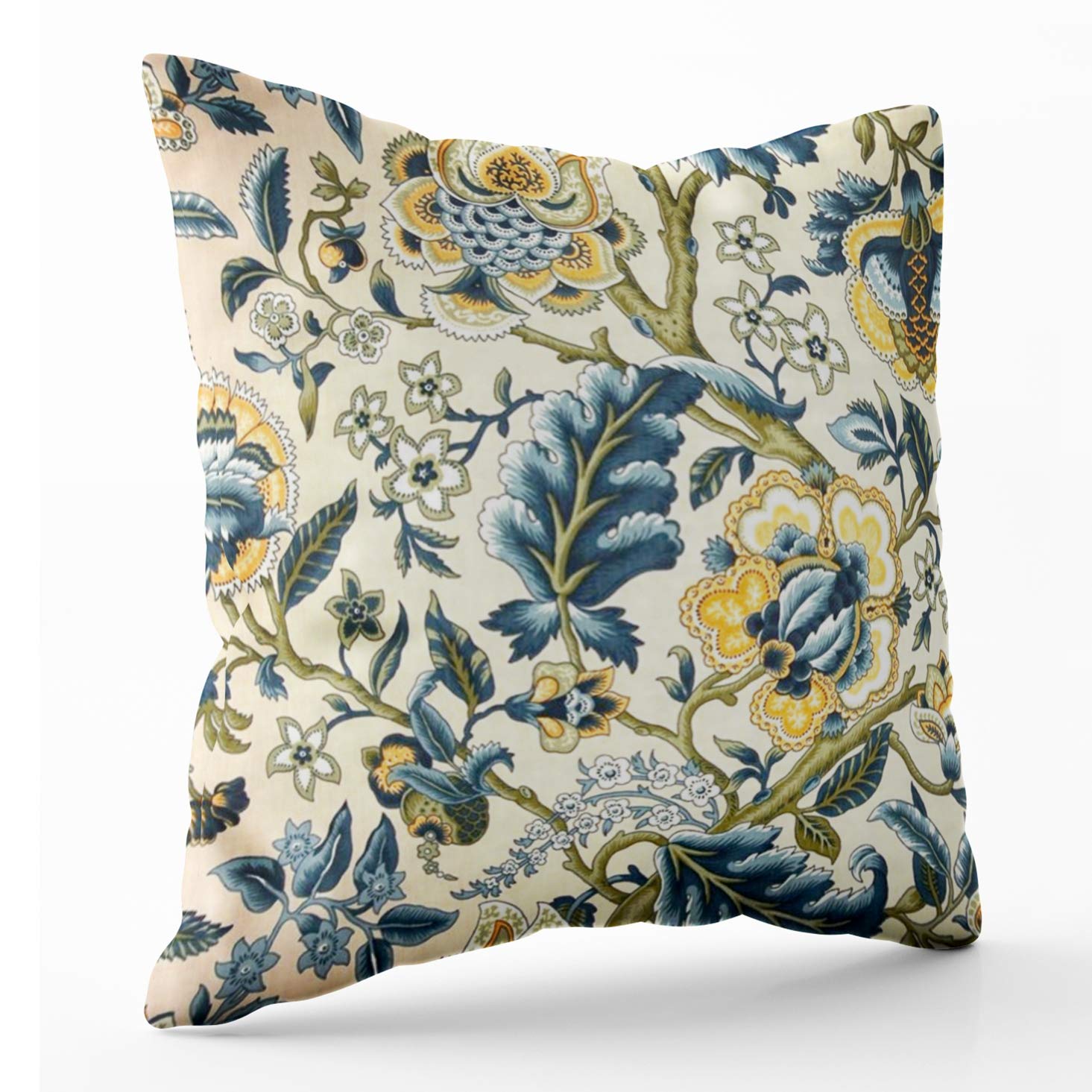 Shorping Zippered Pillow Covers Pillowcases 18X18 Inch Floral Jacquard Print Blue Yellow Hues Decorative Throw Pillow Cover,Pill