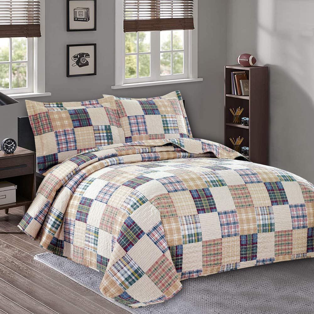 Quilt Set King Size Plaid Bedspread Coverlet King Quilts Patchwork Bedding Mens Plaid Collection Quilt Bedspread Lightweight Rev