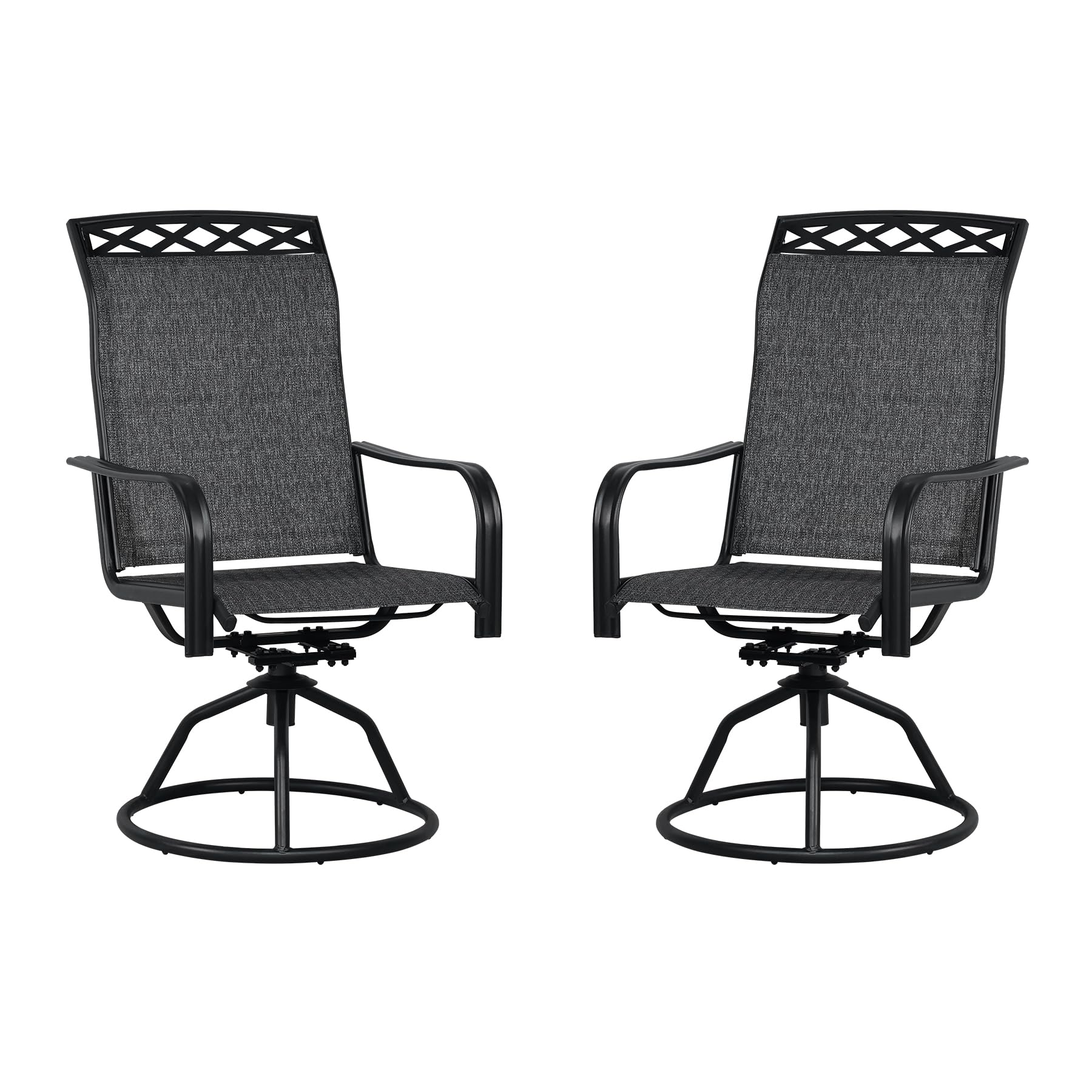 Set Of 2 Patio Swivel Dinning Chairs: 360Swivel & 15 Rocking Motion, Ergonomic High-Back With Weatherproof Teslin Fabric & Metal