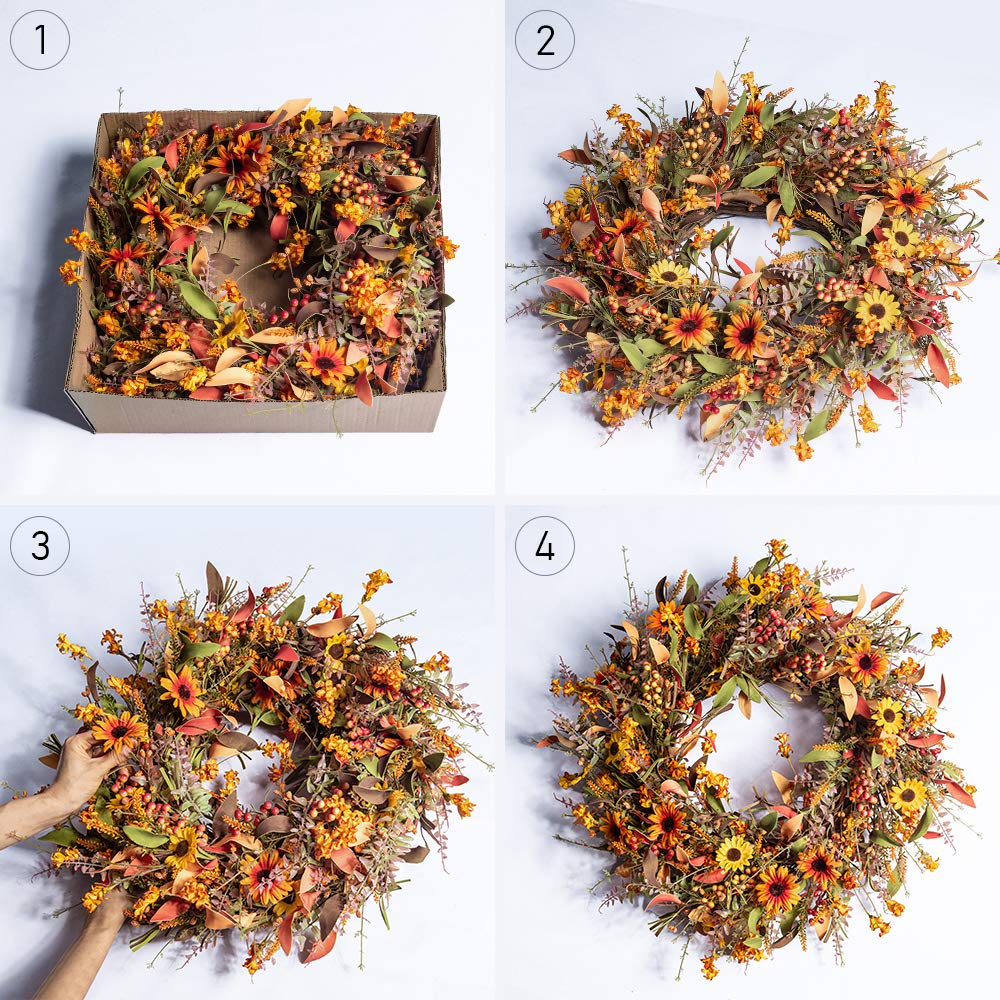 Jinghong Fall Wreaths For Front Door 24 Inch Artificial Fall Wreath Large Autumn Wreath For Outside Harvest Thanksgiving Day Cel