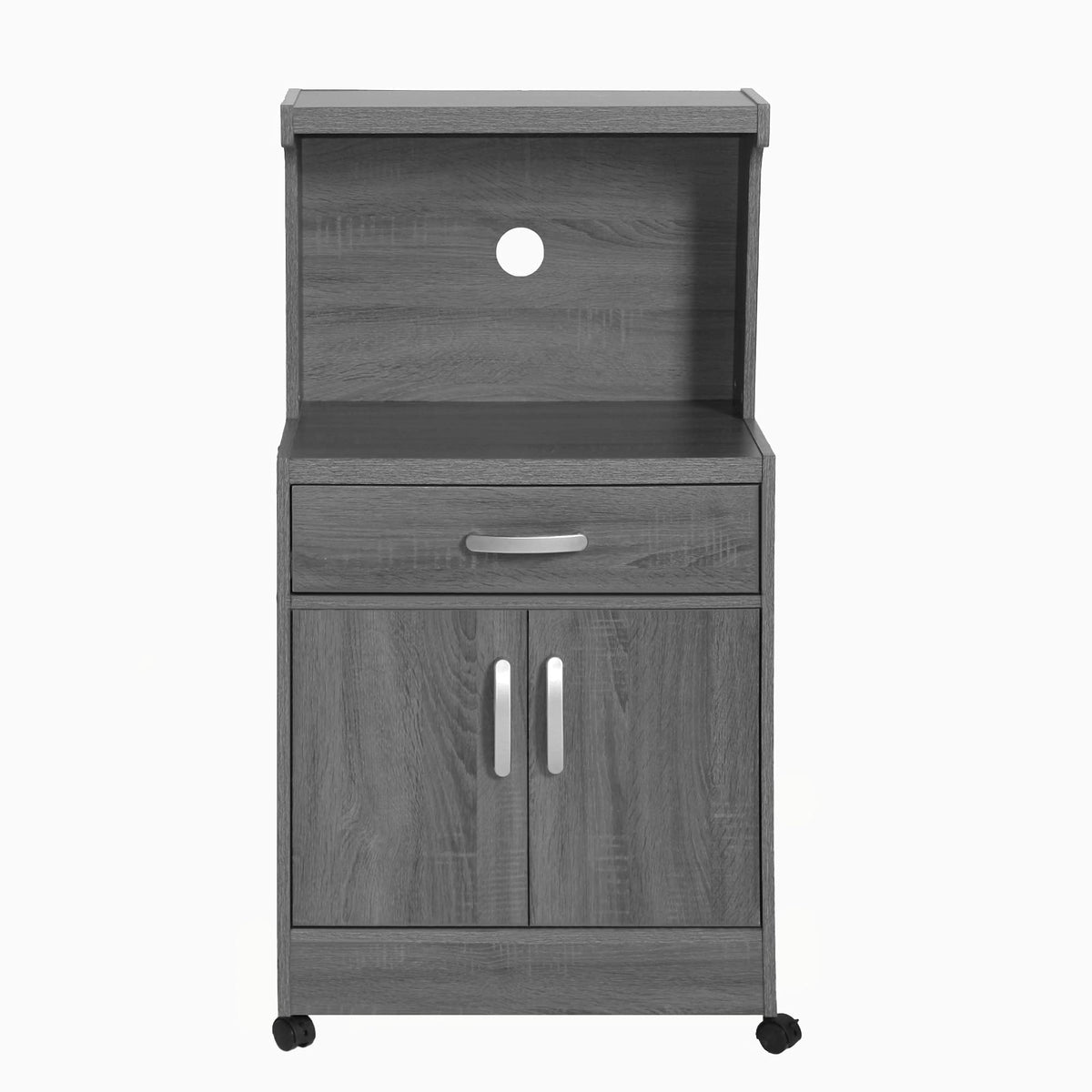 Shelby Kitchen Wooden Microwave Cart with One Drawer and Two Doors. Rolling Kitchen Cart (Grey), Easy Assembly.