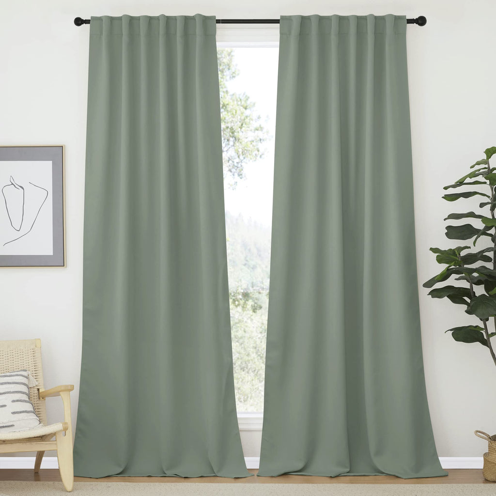 Nicetown Window Treatment Curtains Room Darkening Draperies - (Greyish Green Color) 52 Width X 95 Drop, Room Darkening Blackout Curtains And Drapes For Bedroom