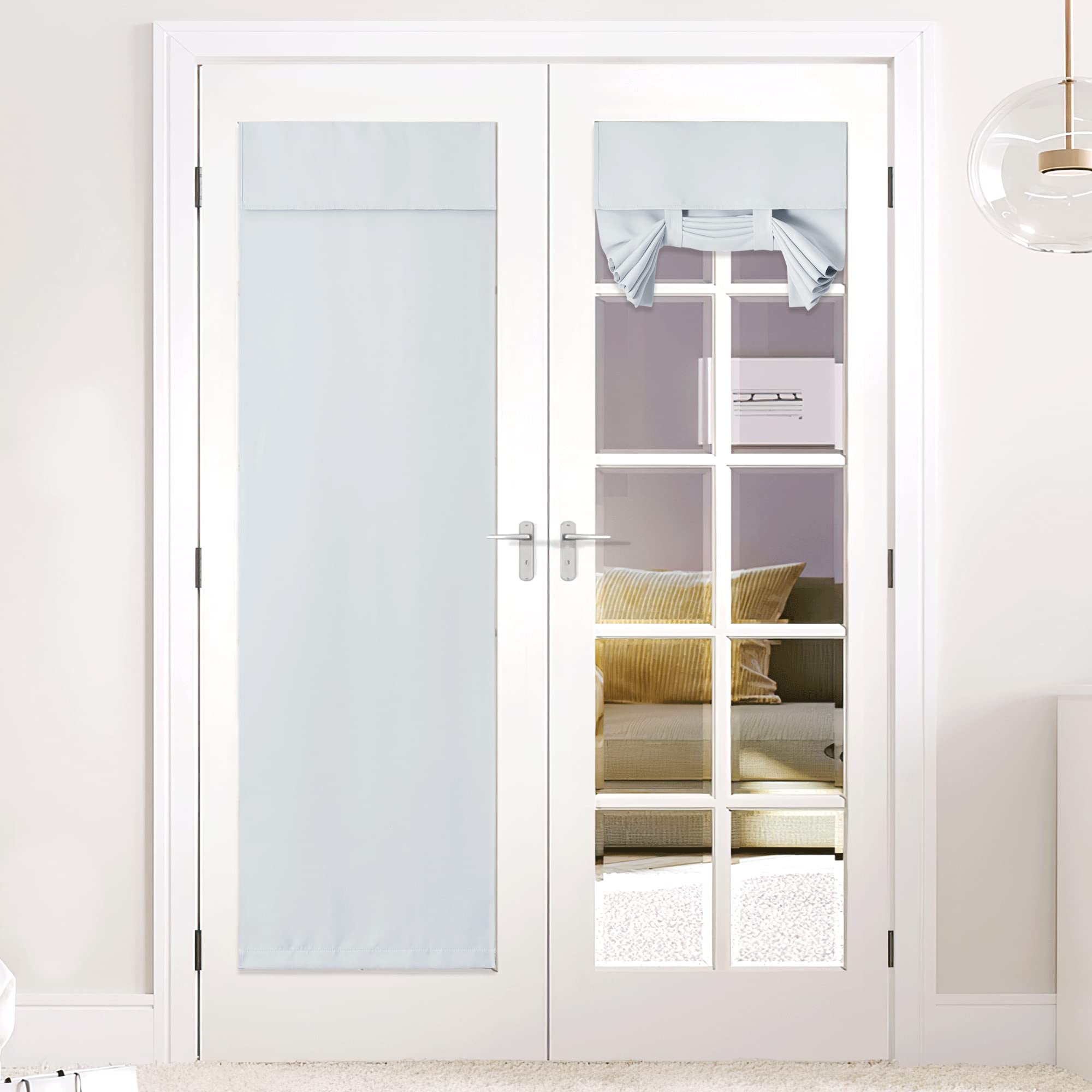 Nicetown Room Darkening Door Curtain, Thermal Insulated Tricia Door Window Curtain For Patio French Door Front Door Sidelight Curtain Tie Up Shade, W26 X L80 Inch, 1 Panel, Greyish White