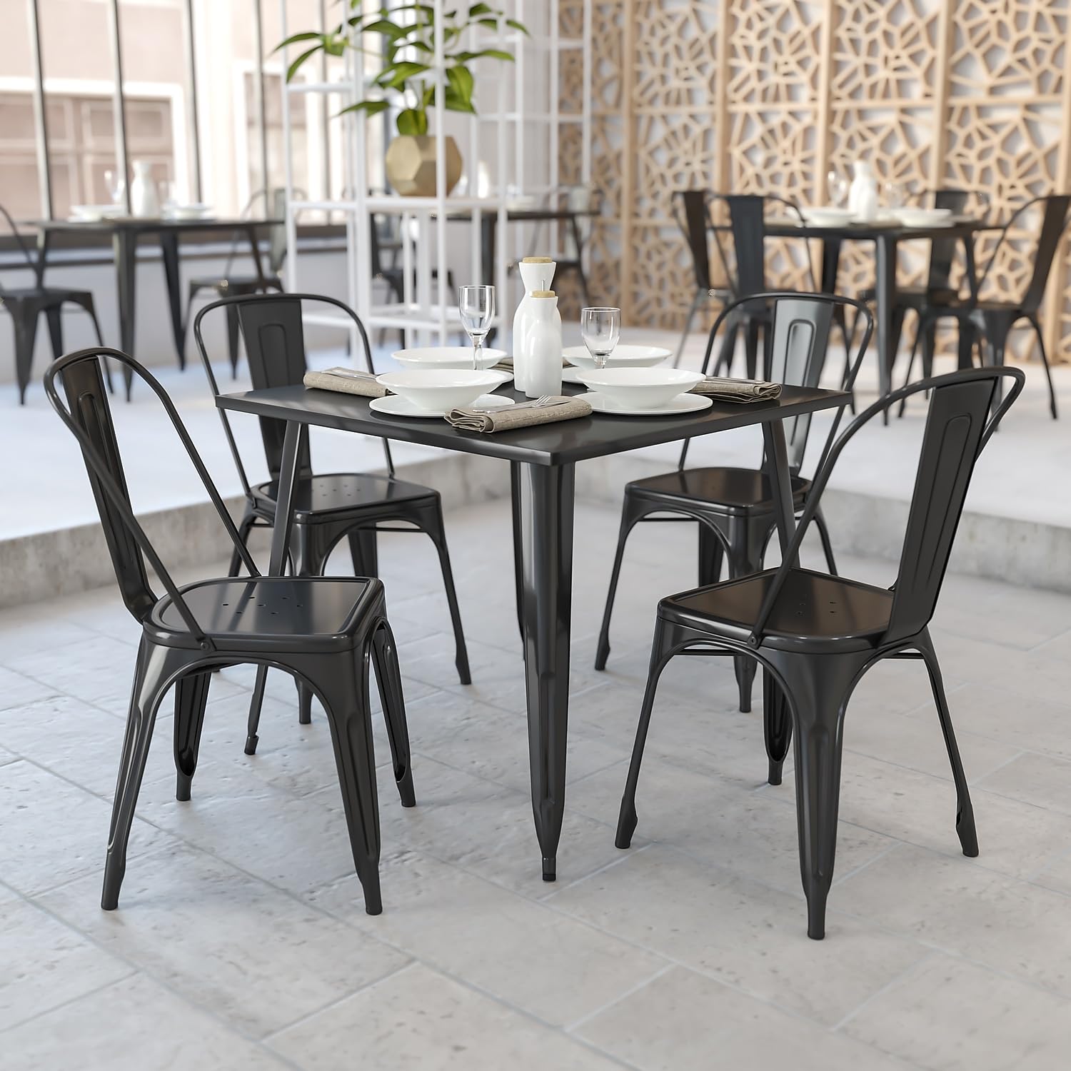 Flash Furniture Parker Commercial Grade 35.5" Square Black Metal Indoor-Outdoor Table