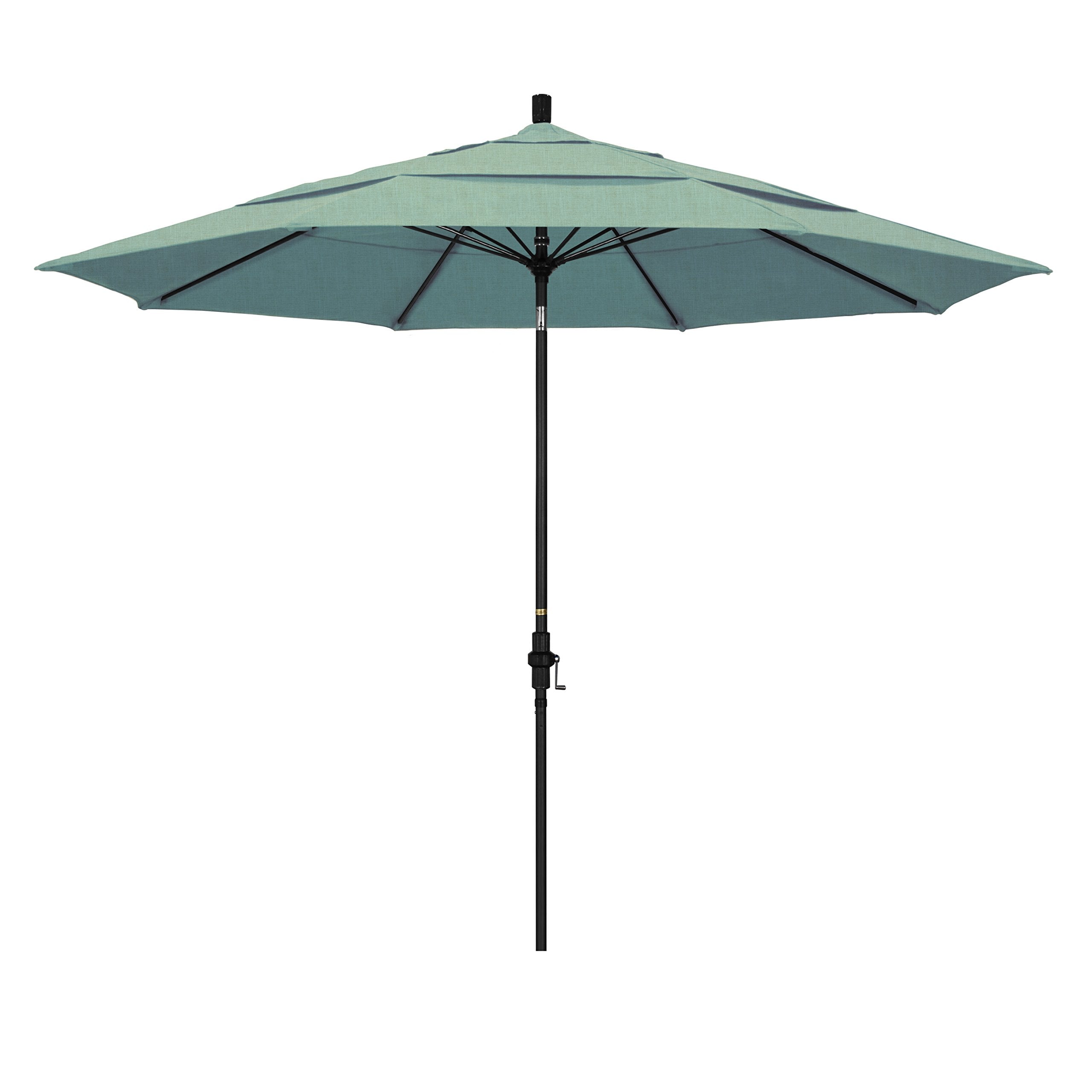 California Umbrella 11' Round Aluminum Pole Fiberglass Rib Patio Umbrella, Crank Lift, Collar Tilt, Black Pole, Sunbrella Spa