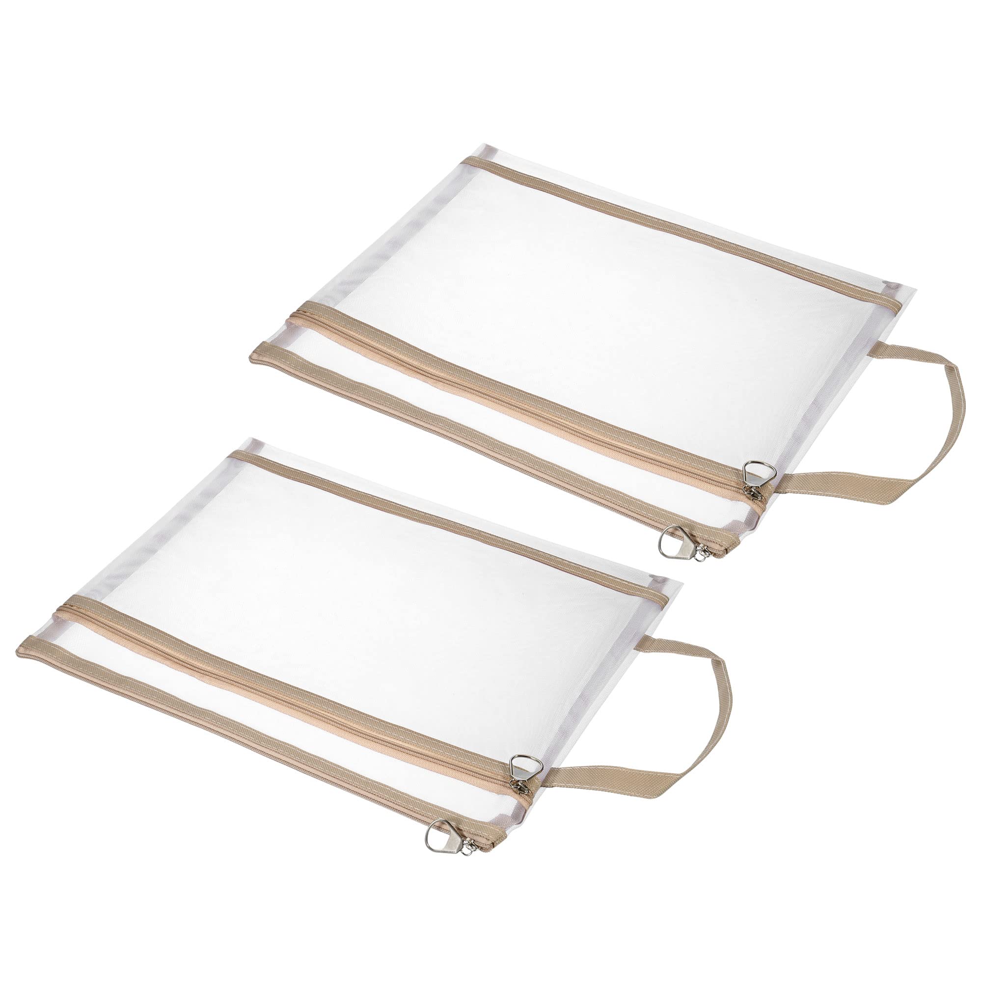 Patikil Nylon Document Zip Pouch With Handle, 2 Pack A4 Mesh Clear Files Bag For Office Business, Brown