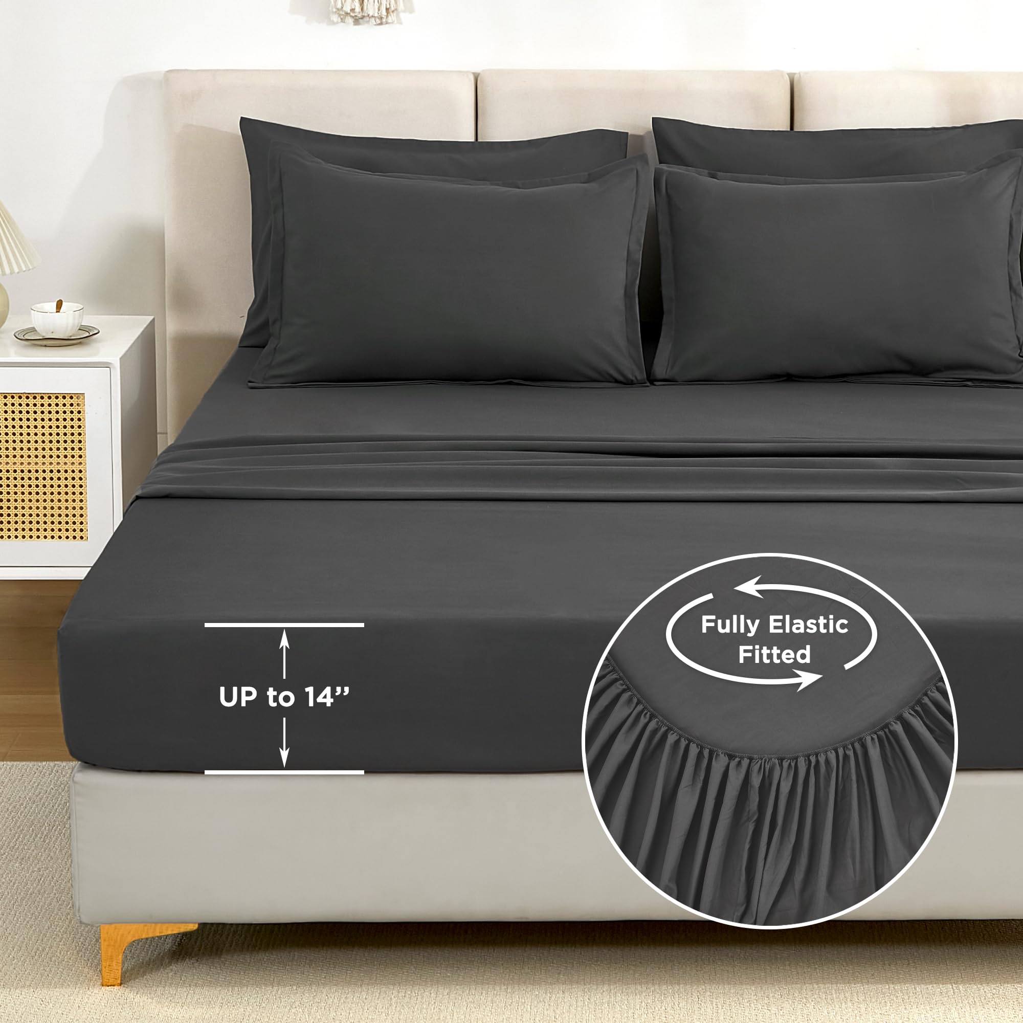 Litanika Comforter California King Size Set Dark Grey - 7 Pieces Bed In A Bag California King Beddding Comforter Sets, Plain Lig