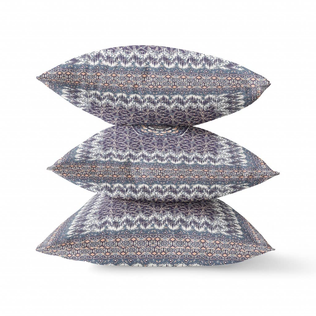HomeRoots Indigo Peach Broadcloth 28â€ Gray Peach Holy Floral Indoor Outdoor Throw Pillow