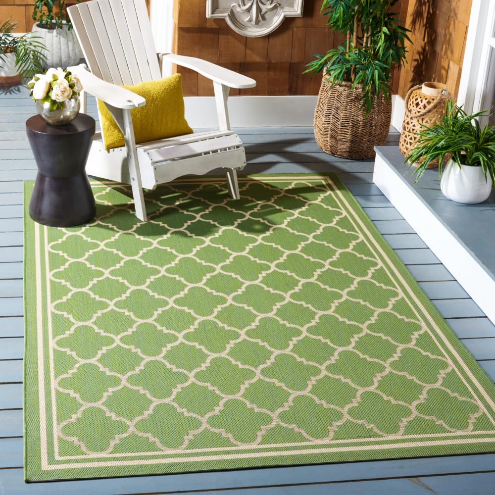 SAFAVIEH Courtyard Collection 67 x 96 Green/Beige CY6918 Trellis Indoor/ Outdoor Splashproof Easy Scrubbing Patio Backyard Mud