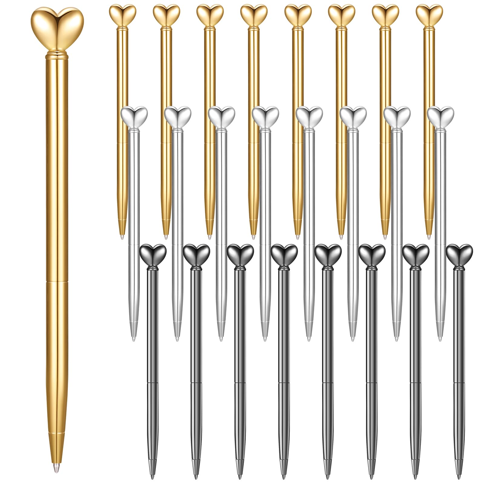 Thenshop 24 Pcs Heart Shaped Pens Retractable Metal Cute Pens 1.0 Mm Black Ink Ballpoint Decorative Engagement Gifts For Women W