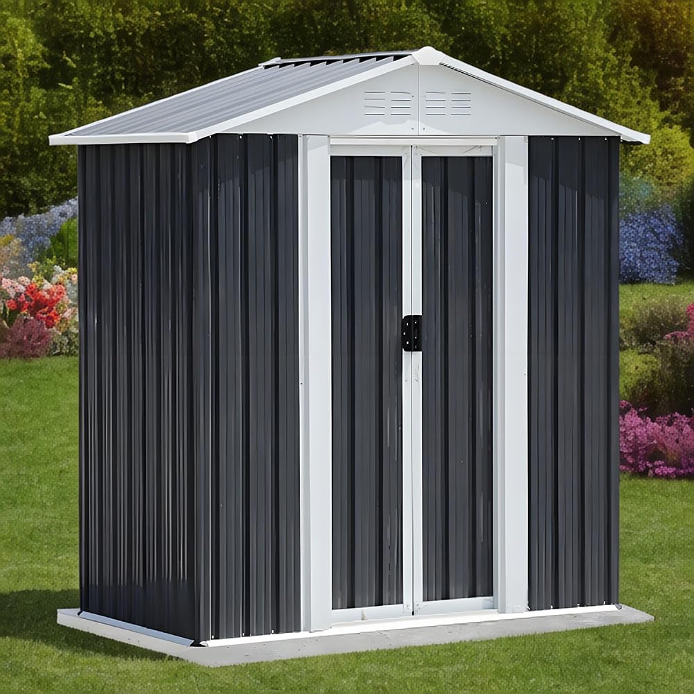 Outdoor Sheds 5Ft X 3Ft Outdoor Storage, Metal Anti-Corrosion Utility Tool House With Lockable Door & Shutter Vents,Outdoor Wate