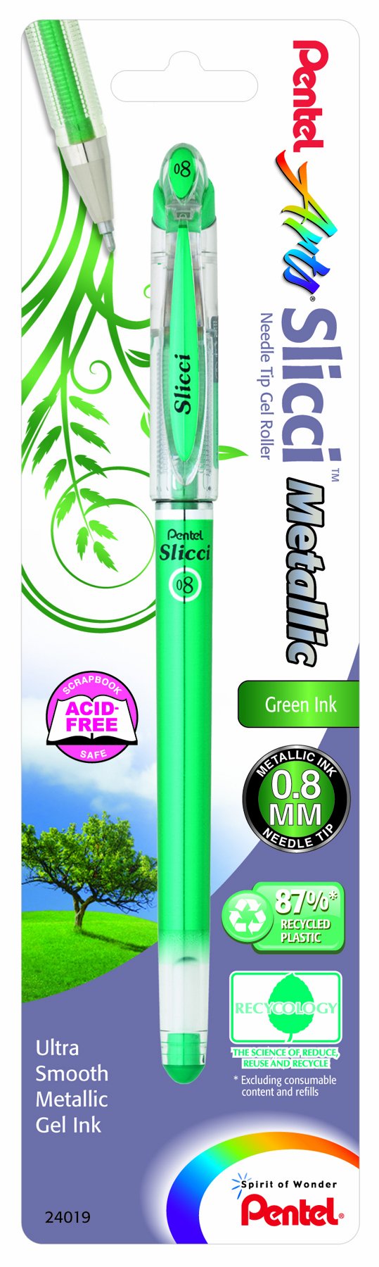 Pentel Arts Slicci Metallic 0.8 Mm Needle Tip Gel Pen, Metallic Green Ink, 1 Pack (Bg208Bpmd)