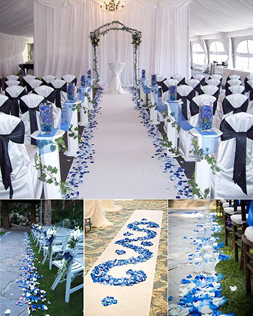 Allheartdesires Mixed Blue And White Artificial Silk Flower Rose Petals For Wedding Aisle Decorations Flower Girl Scatter Petals