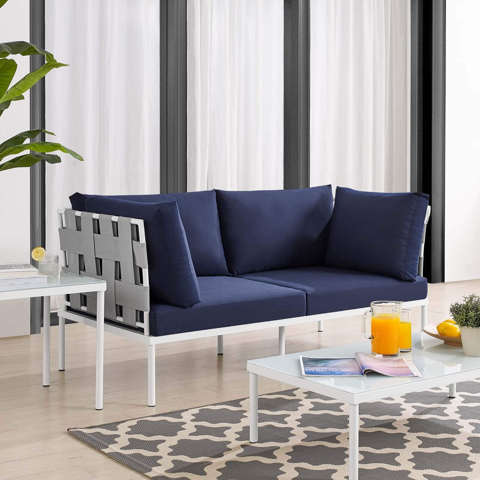 Modway EEI-4964-GRY-NAV Harmony Outdoor Patio Aluminum Loveseat, Gray Navy