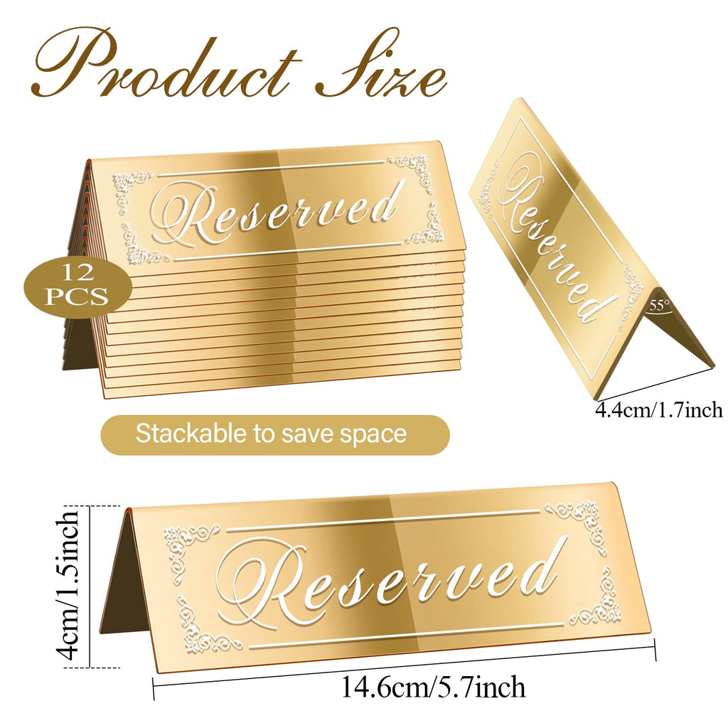 Cwjcytnsn 12Pcs Reserved Table Signs, Gold Reserved Signs For Wedding, Acrylic Double-Side Reserved Seating Signs, Mirrored Gues