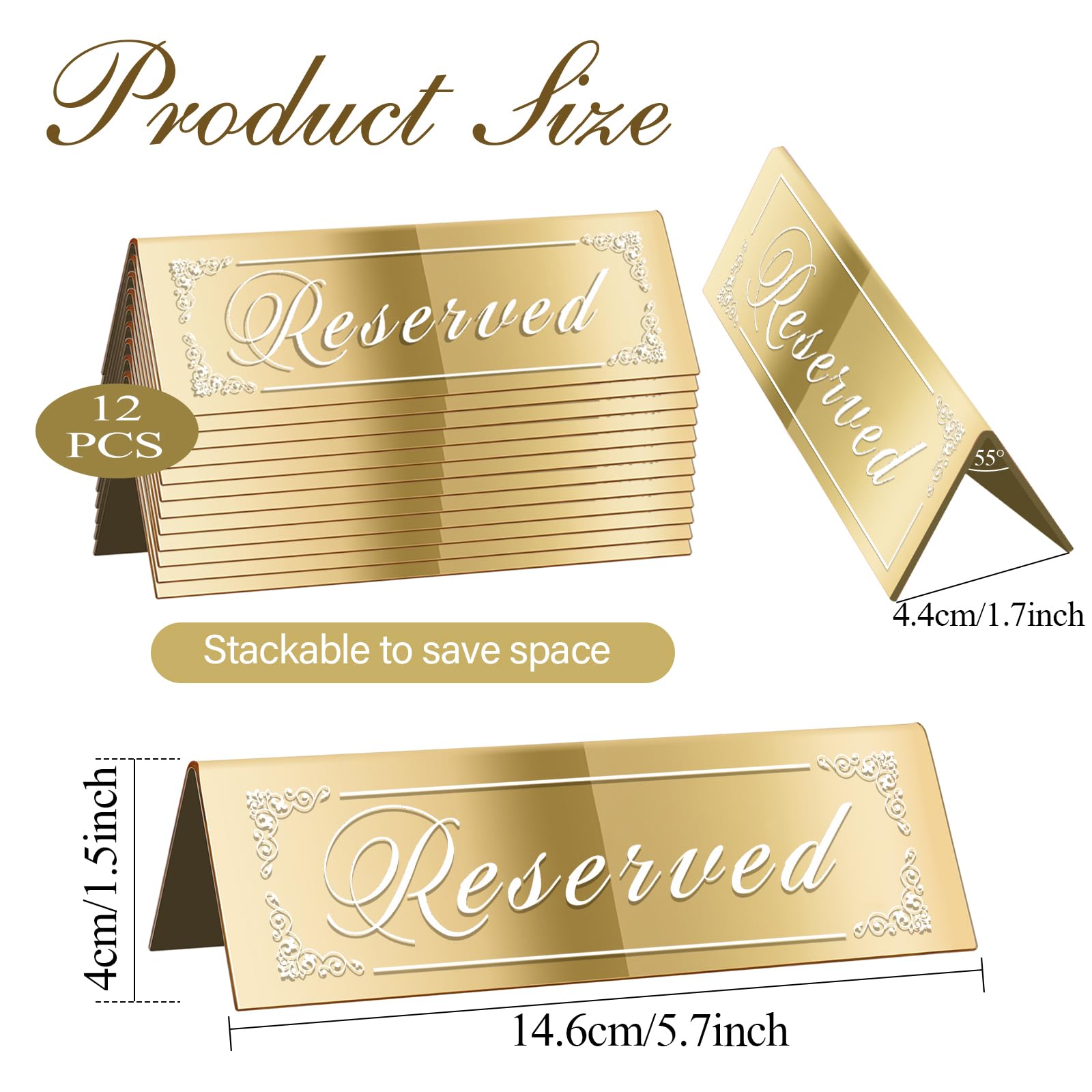 Cwjcytnsn 12Pcs Reserved Table Signs, Gold Reserved Signs For Wedding, Acrylic Double-Side Reserved Seating Signs, Mirrored Gues