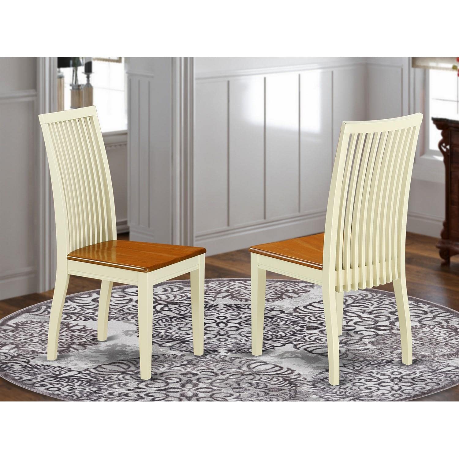 East West Furniture IPC-BMK-W Ipswich Dining Room Chairs - Slat Back Wood Seat Chairs, Set of 2, Buttermilk & Cherry