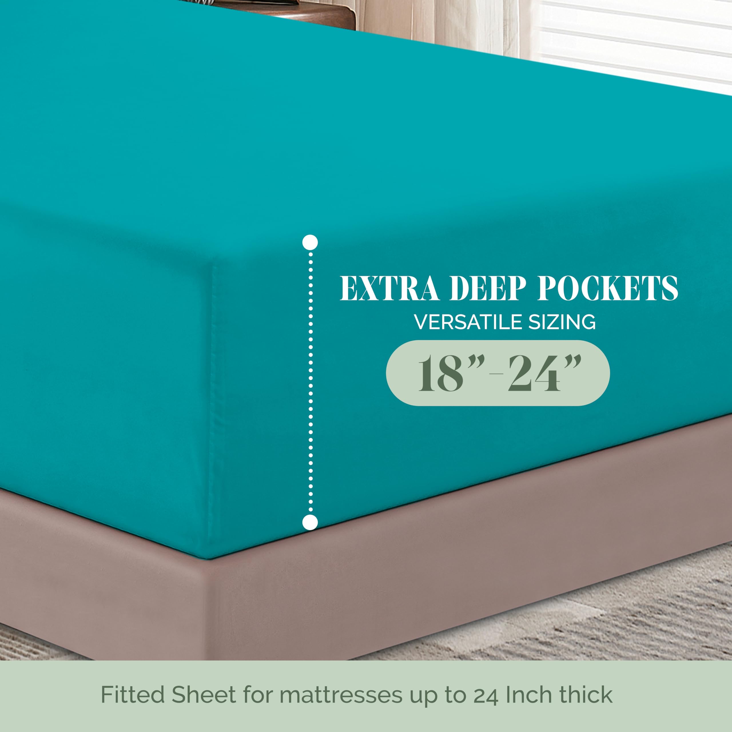 Elegant Comfort 1500 Premium Hotel Quality 18-24 Inches Deep - Extra Deep Pocket Single Fitted Sheet For High Mattress, Luxury And Softest, Smart Pocket - Wrinkle Free, Full, Turquoise