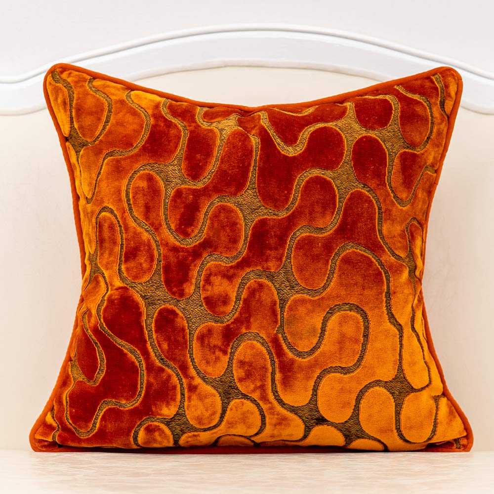 Yangest Orange Square Throw Pillow Cover Wavy Velvet Cushion Cover Modern Zippered Pillowcase For Sofa Couch Bedroom Living Room