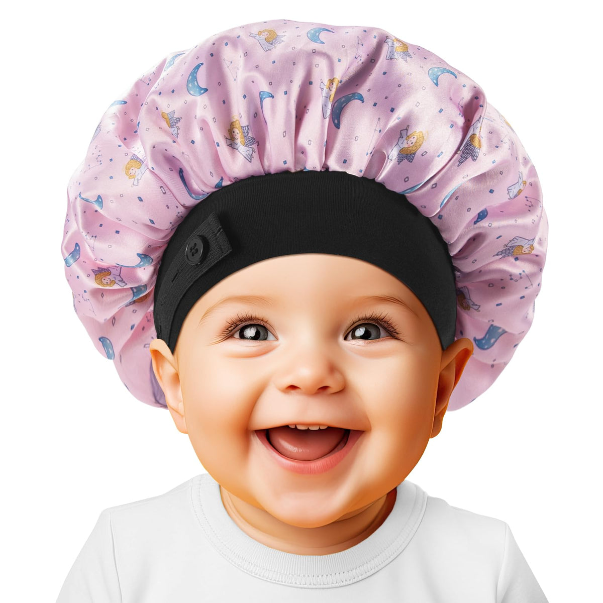WINSTECK Baby Bonnet, Soft Silk Satin Bonnet for Girls Boys Infant, Double Layer & Wide Elastic Band Kids Sleeping Cap, Adjustab