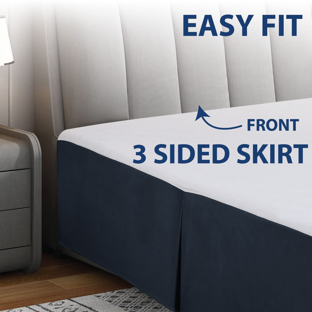Cathay Home Double Brushed Microfiber Pleated Easy Fit Bed Skirt, Ultra Soft, Fade And Wrinkle Resistant - Navy, California King