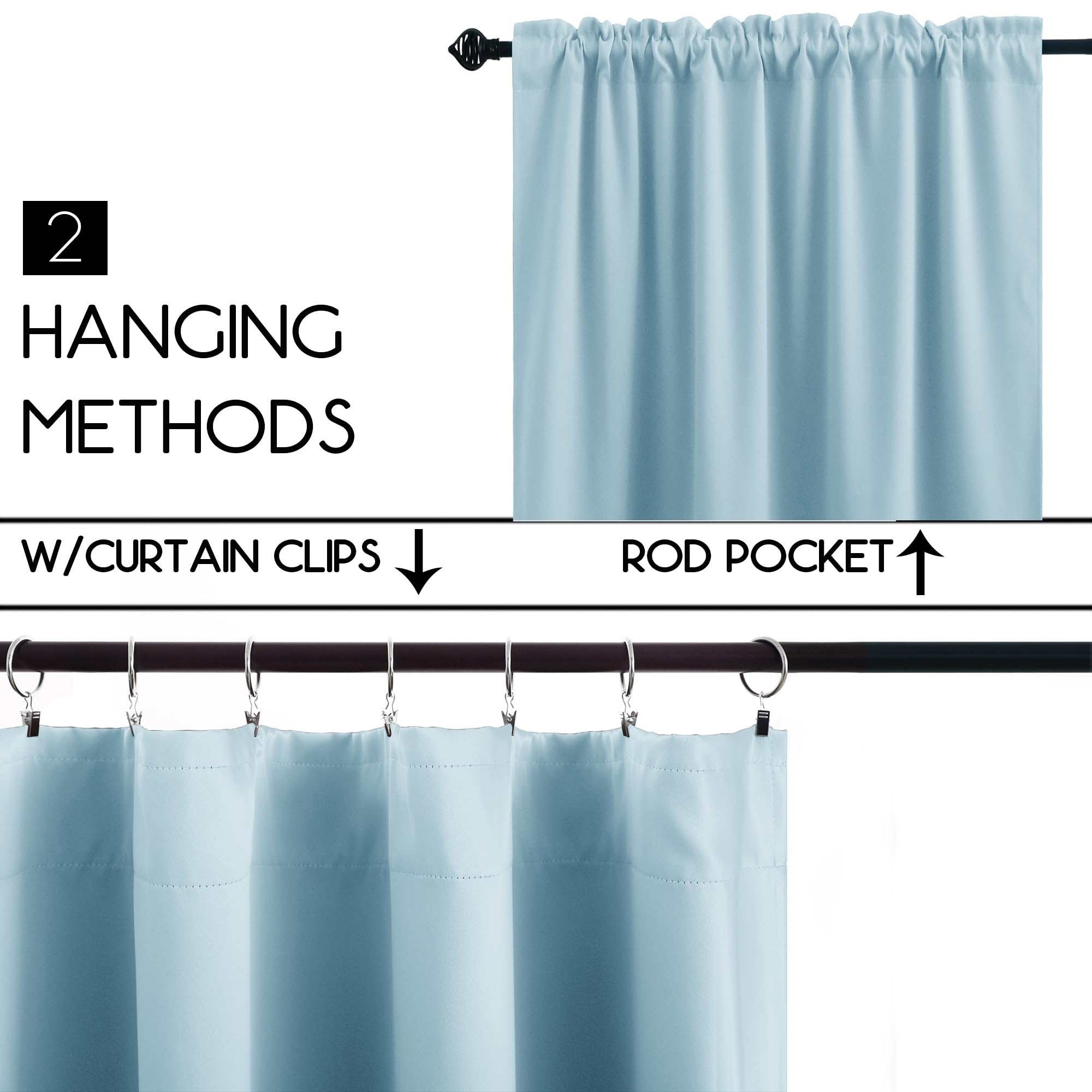 Koufall Light Blue Blackout Curtains For Kitchen Girls Bedroom 2 Panels Set Short Room Darkening Curtains For Small Bathroom Windows 30 Inch Length