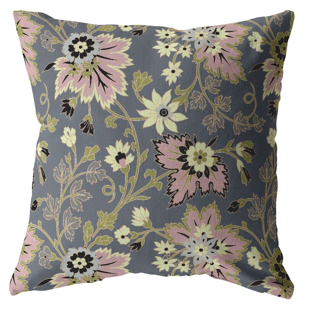 HomeRoots Muted Pink and Gray 18â€ Gray Pink Jacobean Suede Throw Pillow