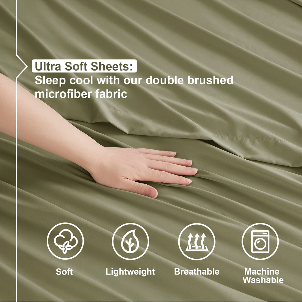 Nestl King Size Sheets Set - 4 Piece King Sheets, Bed Sheets For King Size Bed, Double Brushed King Bed Sheets, Hotel Luxury Sage Green Sheets Extra Soft Bedding Sheets & Pillowcases