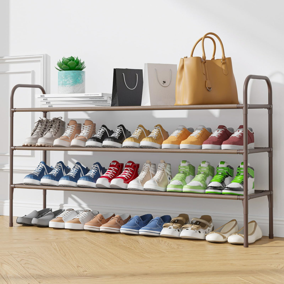 Kitsure Shoe Rack For Closet, Shoe Rack For Front Door Entrance, Sturdy Shoe Shelf, Stackable Closet Shoe Organizer For Garage, Space-Saving Shoe Rack Cabinet, Shoe Rack, Brown, Large