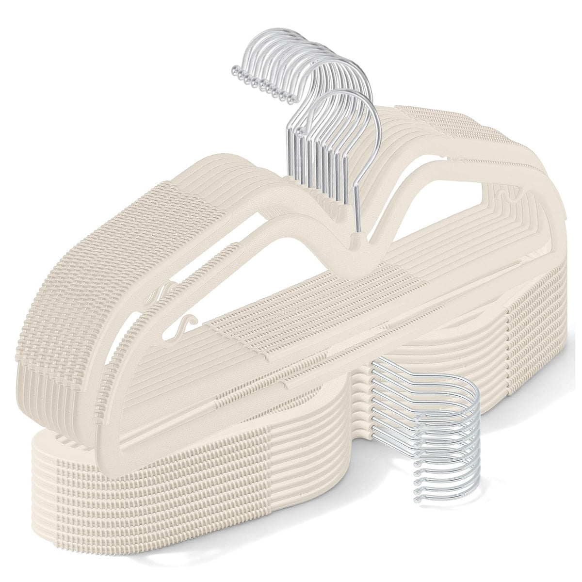 LemonRoad 50 Pack Short Neck Hangers Plastic NonSlip, Warm Beige