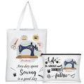 2 Pcs Sewing Gifts Tote Bags Sewing Canvas Bag and Cosmetic Bag Seamstress Gifts Sewing Gifts for Sewing Lovers, Women, Mom,Chri