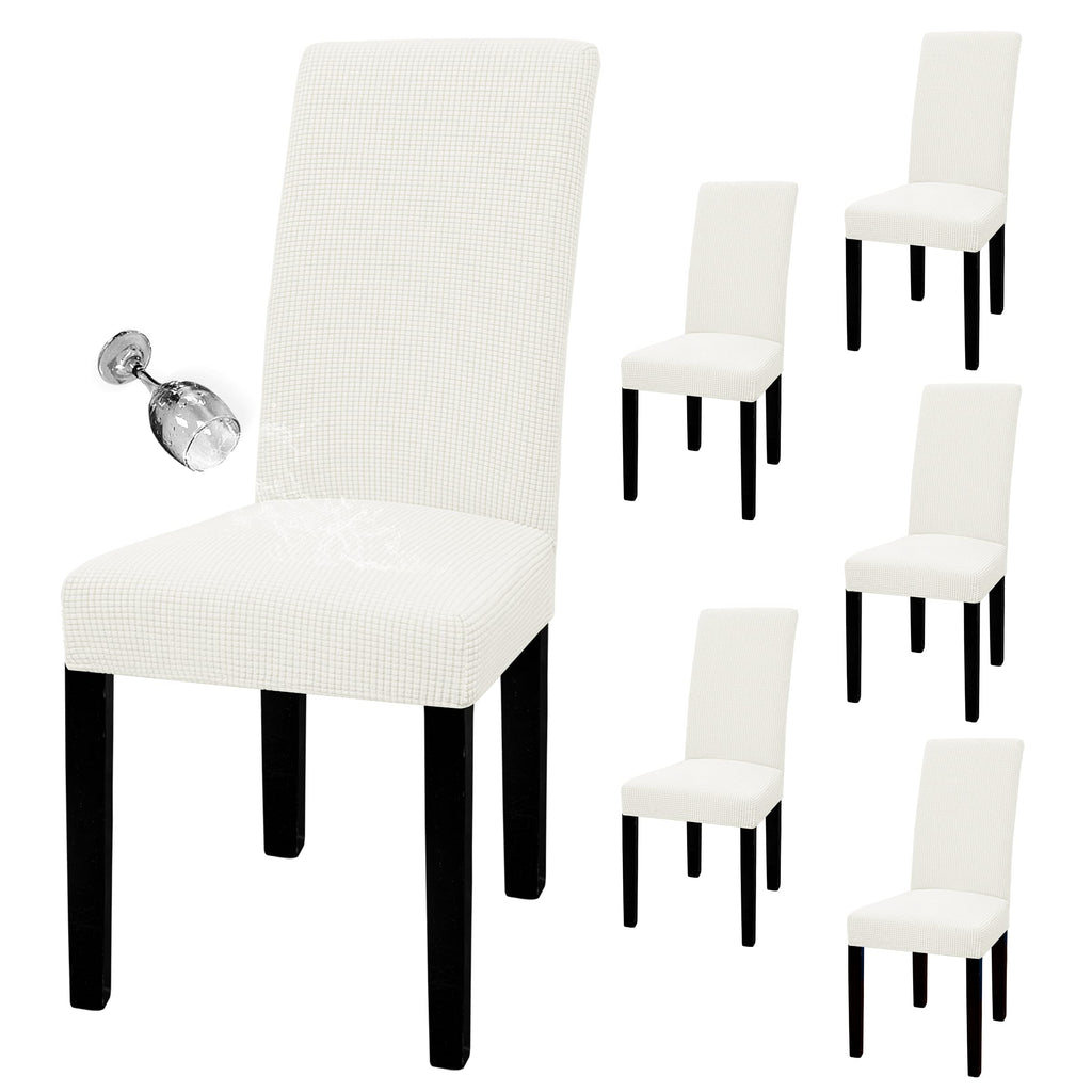 Easy-Going 100% Waterproof Dining Room Chair Cover Set Of 6, Stretch Jacquard Parson Chair Slipcover Removable Washable Chair Protector For Home, Restaurant, Banquet (Large, Cream)