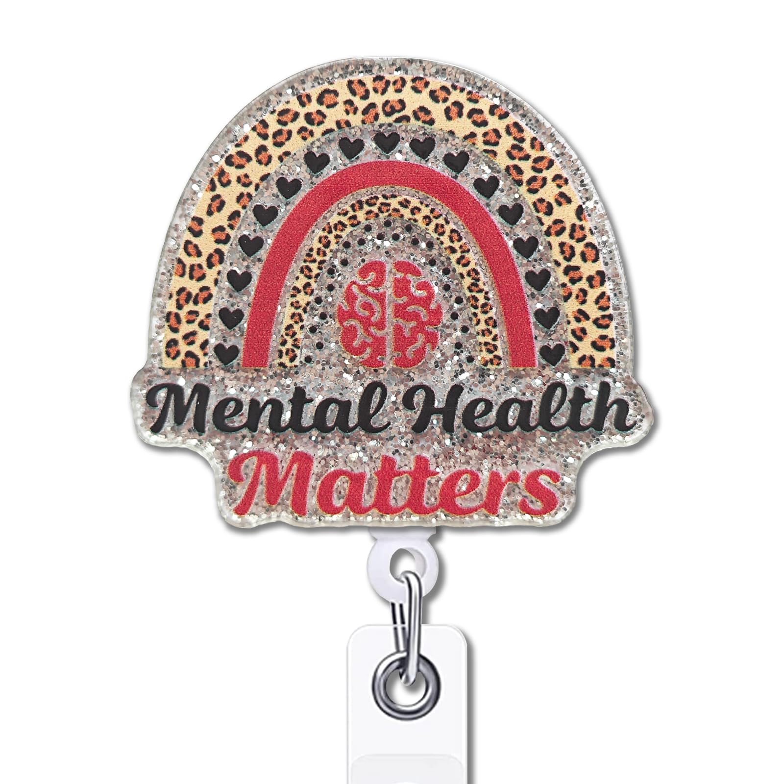 Yazmeen Nurse Retractable Badge Reel With Alligator Clip Mental Health Matters Id Card Badge Holder Funny Rainbow Silver Glitter